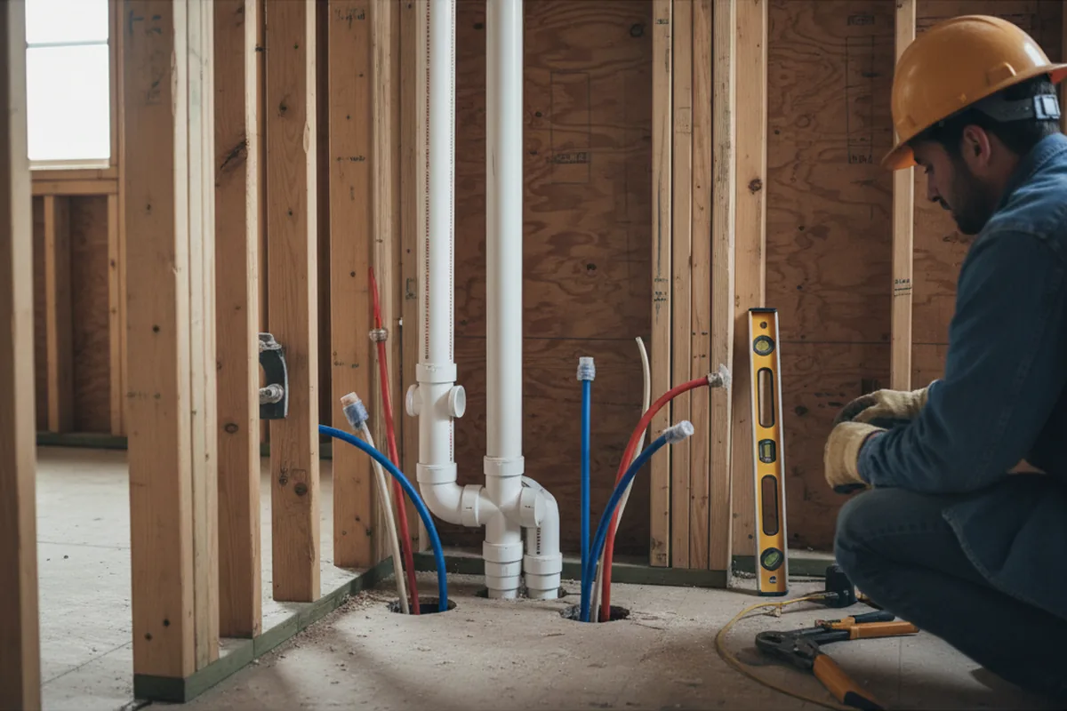 Drain and supply rough-in during Leak Detection in Poulan